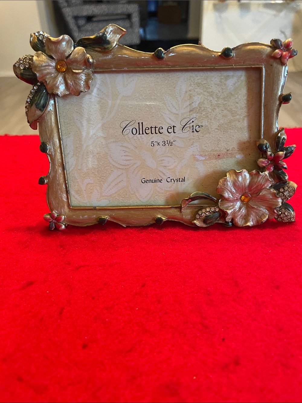 Collette et Cie 5x3.5" Metal Enameled & Genuine Crystals Photo Frame